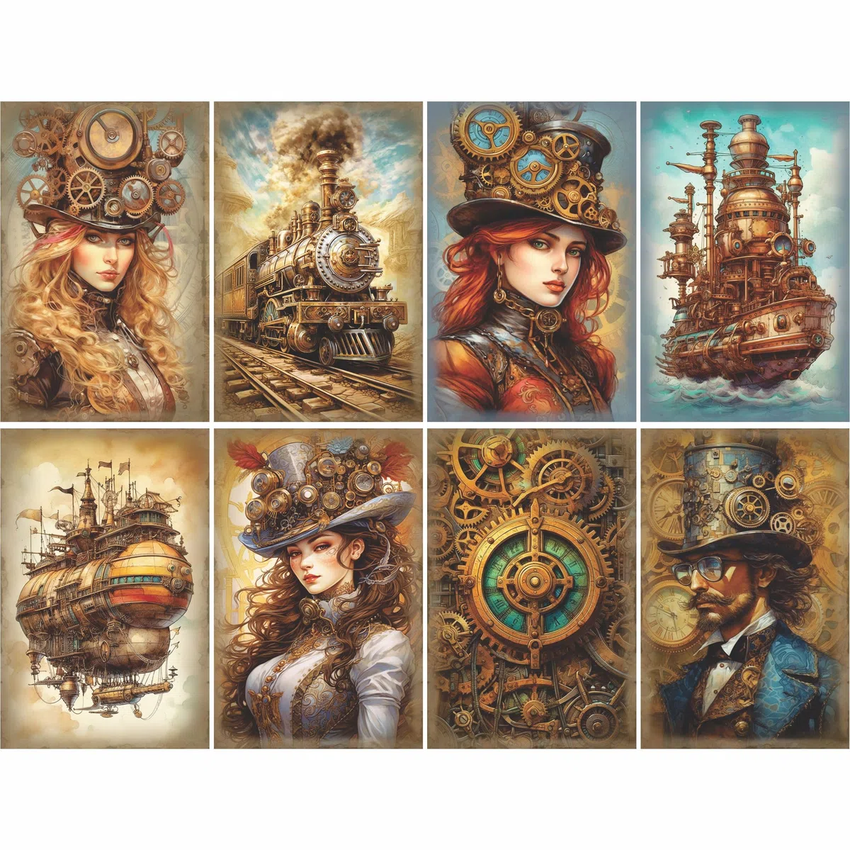 Carta di riso bianca Steampunk, 20 x 26,6cm (6 pezzi) - 6 disegni per scrapbooking, cartoline, artigianato, decoupage da CRAFT KREATIVELY