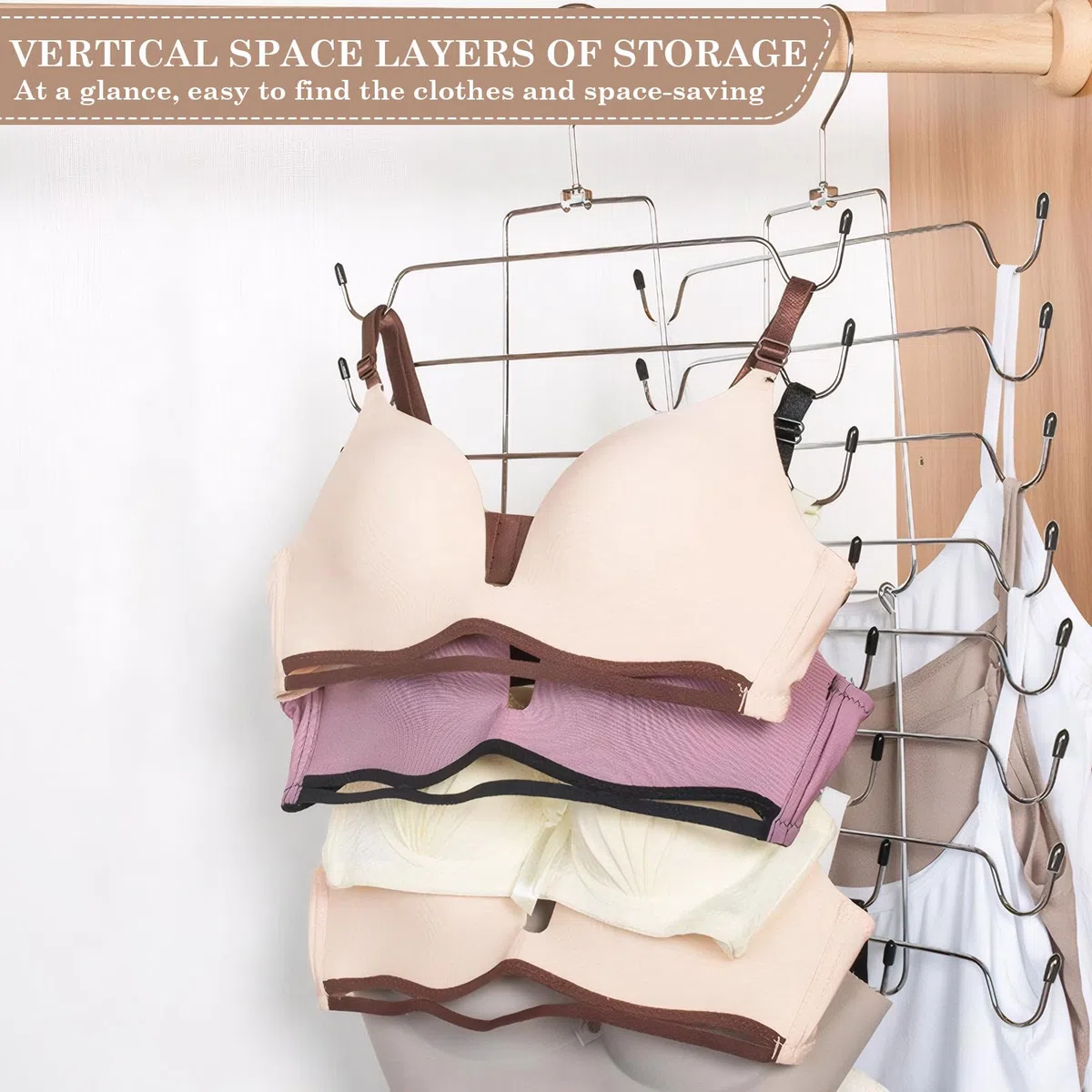Grucce Appendiabiti Multistrato Antiscivolo, Appendiabiti Pieghevole per reggiseno a 8 Livelli, Appendino per Canotta Metallo, Pieghevole Grucce Appendiabiti Salvaspazio Reggiseno, per Reggiseno, Pigi