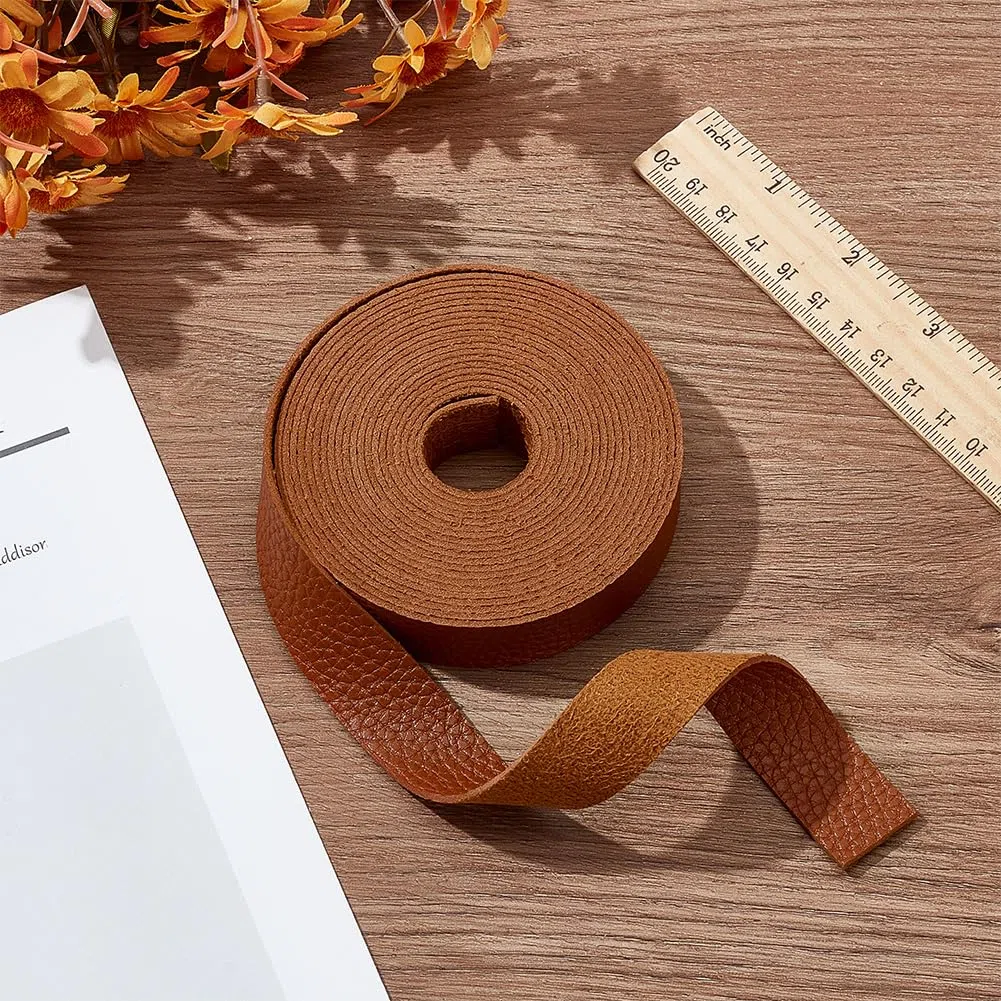 4m cinghie in pelle piatta marrone 2cm larghe fasce in pelle strisce di cuoio con motivo litchi per fai da te animali domestici cinture borsa sella cintura artigianato