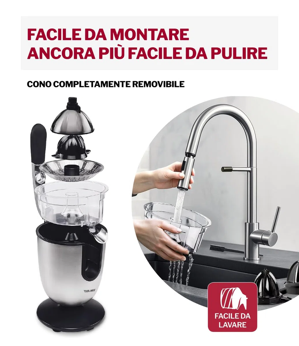 Turmix Multi-Juicer machine CX 650 – Spremiagrumi elettrico professionale in acciaio inox, 2 coni per agrumi grandi e piccoli, beccuccio antigoccia, motore silenzioso 160 W, lavabile in lavastoviglie