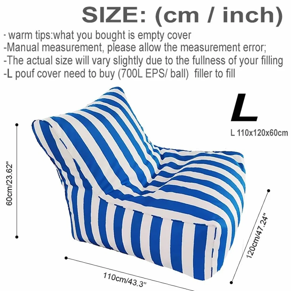 SXBCyan Copertura per Pouf Galleggiante (senza imbottitura) poltrona a sacco da piscina per adulti, in tessuto Oxford a righe, per sedia a sdraio da spiaggia e giardino(Black-stripe)