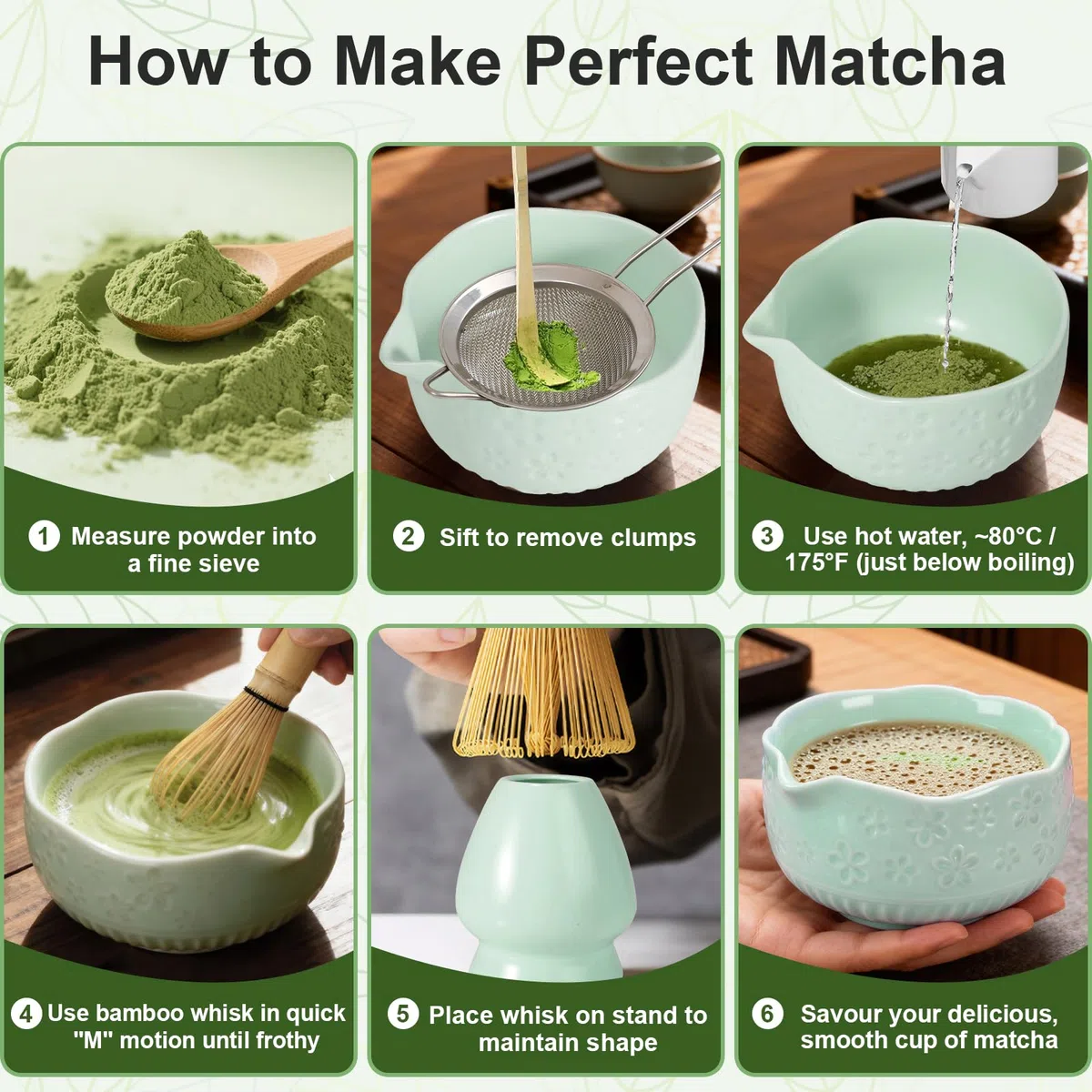 9PCS Matcha Tea Set, Matcha Set Grün, Matcha Tea Set with Whisk and Bowl, Ceramic Matcha Bowl with Spout Und Luffa (Green)