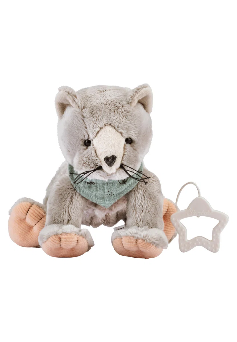 Sterntaler Carillon M Gatto Lilly – Carillon in peluche lavabile con carillon rimovibile Brahms ninna ninna nanna – aiuta ad addormentarsi, calmante a casa e in viaggio, grigio