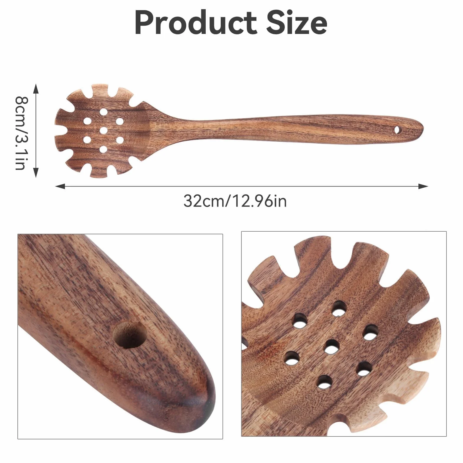 Forchetta per la cottura della pasta, cucchiaio scolapasta per spaghetti Server Cucchiaio per pasta con denti Utensili per servire la pasta Forchetta per spaghetti per cucina da 32 cm in Legno