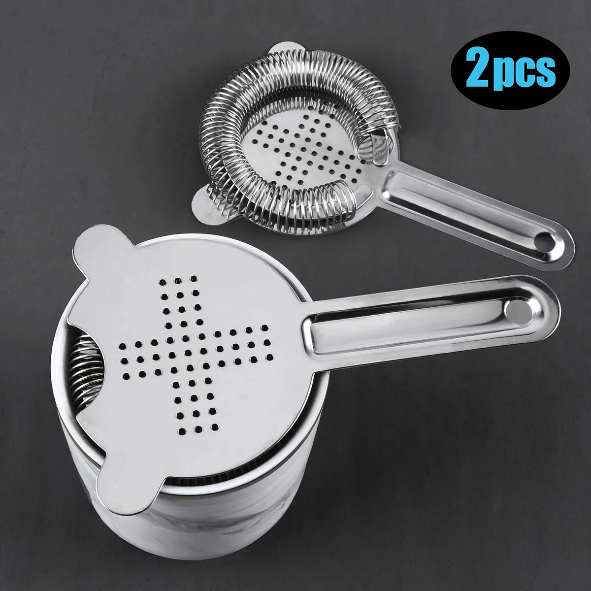 2Pcs Colino da Cocktail in Acciaio Inox - Strumento Professionale Per Bevande, Party, Bar e Club - Argento
