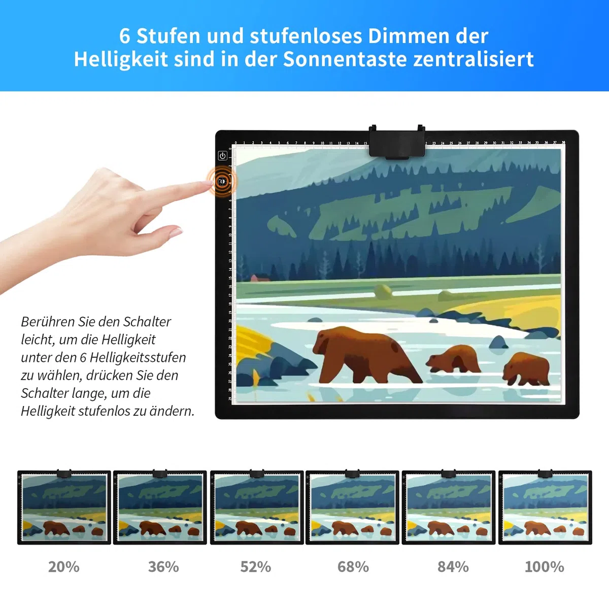 Tavolo luminoso ricaricabile A3 con borsa, senza fili, funzionamento a batteria, 3 colori dimmerabili e 6 piastre luminose dimmerabili per disegno, Diamond Painting, pittura, visione a raggi X