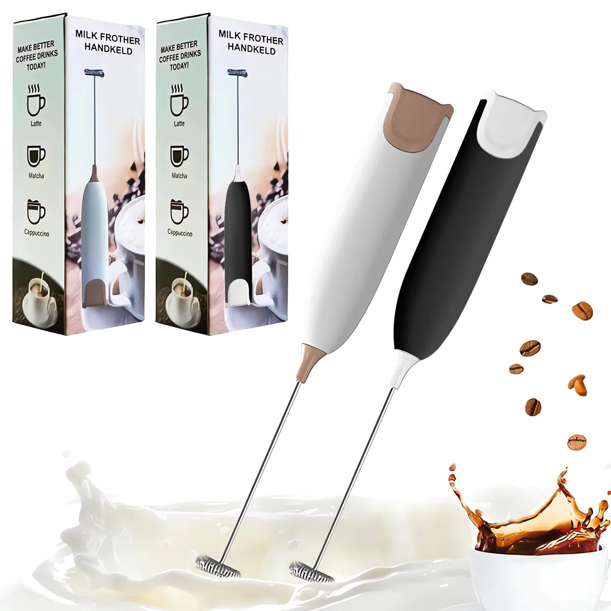 2 Pezzi Frullatrice Elettrica per Caffè al Latte, Funziona a Batteria, Frullatrice Elettrica Latte con Supporto in Acciaio Inossidabile, per Latte, Cappuccino, Caffè