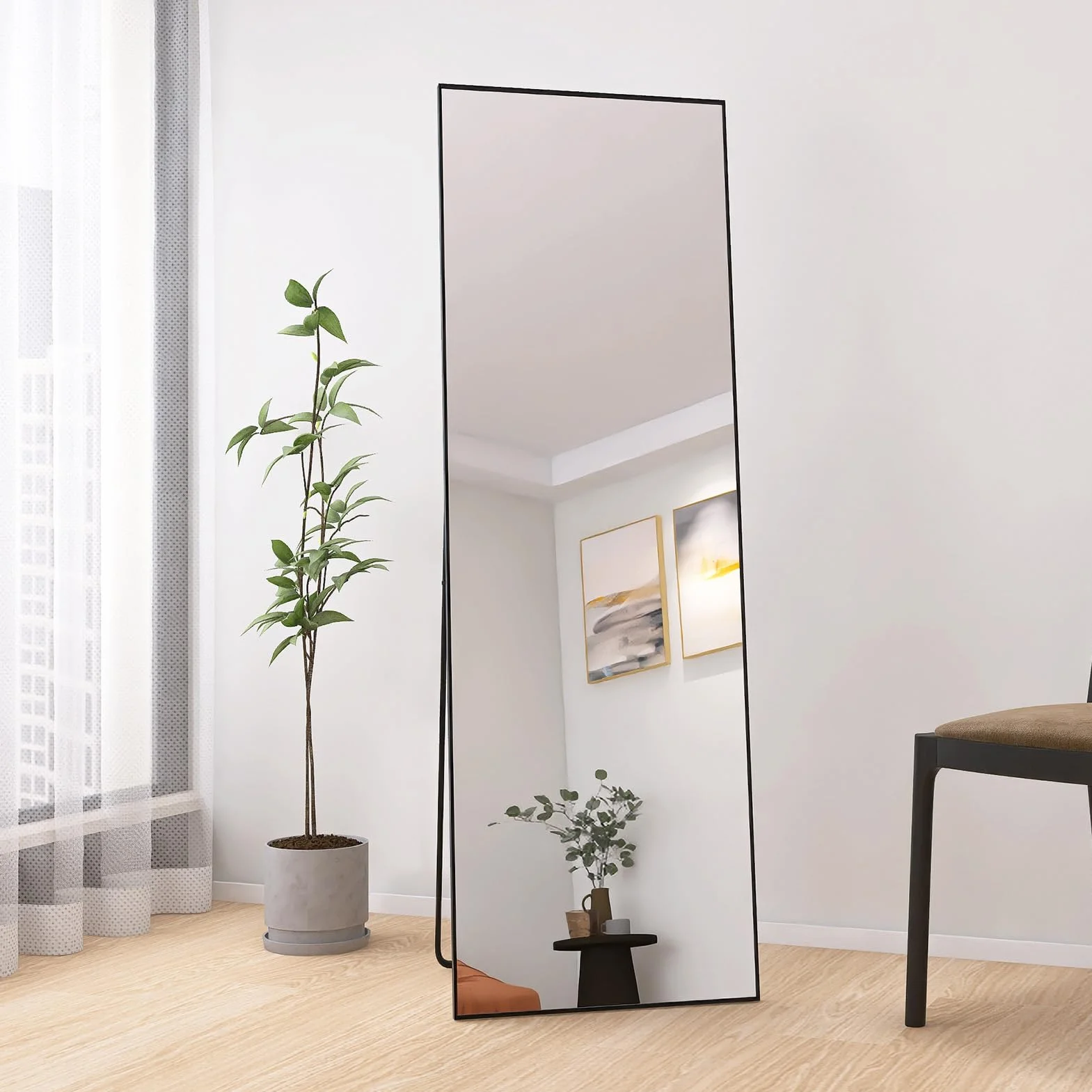 BRILVERDE Specchio da parete per figura intera 165 x 60 cm, Specchio da terra, Grande specchio per figura intera con cornice in alluminio, Specchio da parete per figura intera con supporto per camera