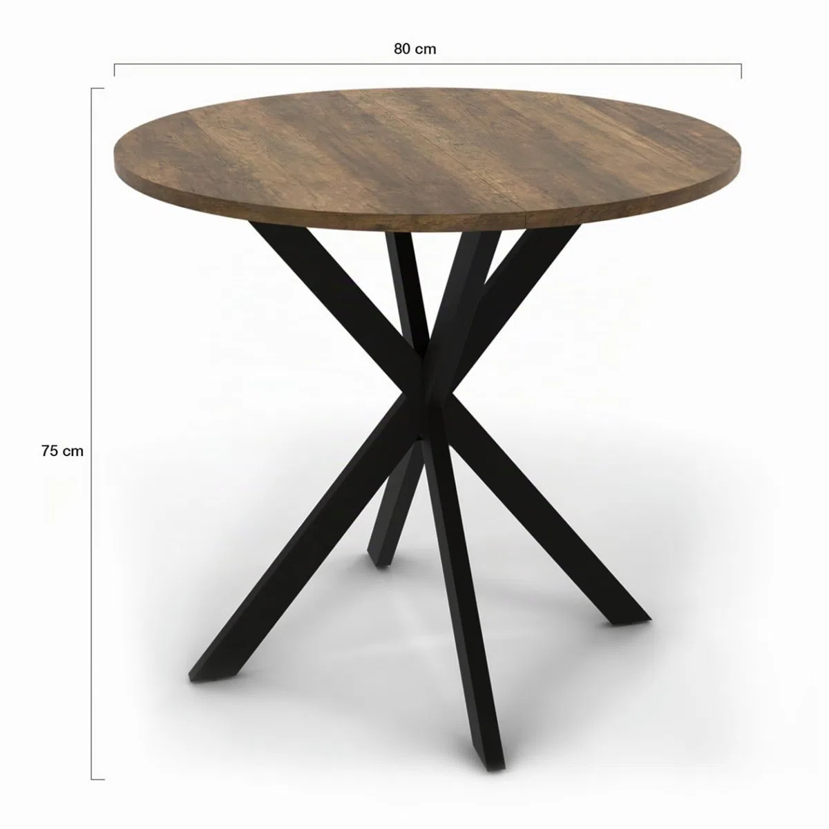 IDMarket - HAWKINS mesa de comedor redonda 2-4 personas con patas de araña negro y madera antigua 80 cm
