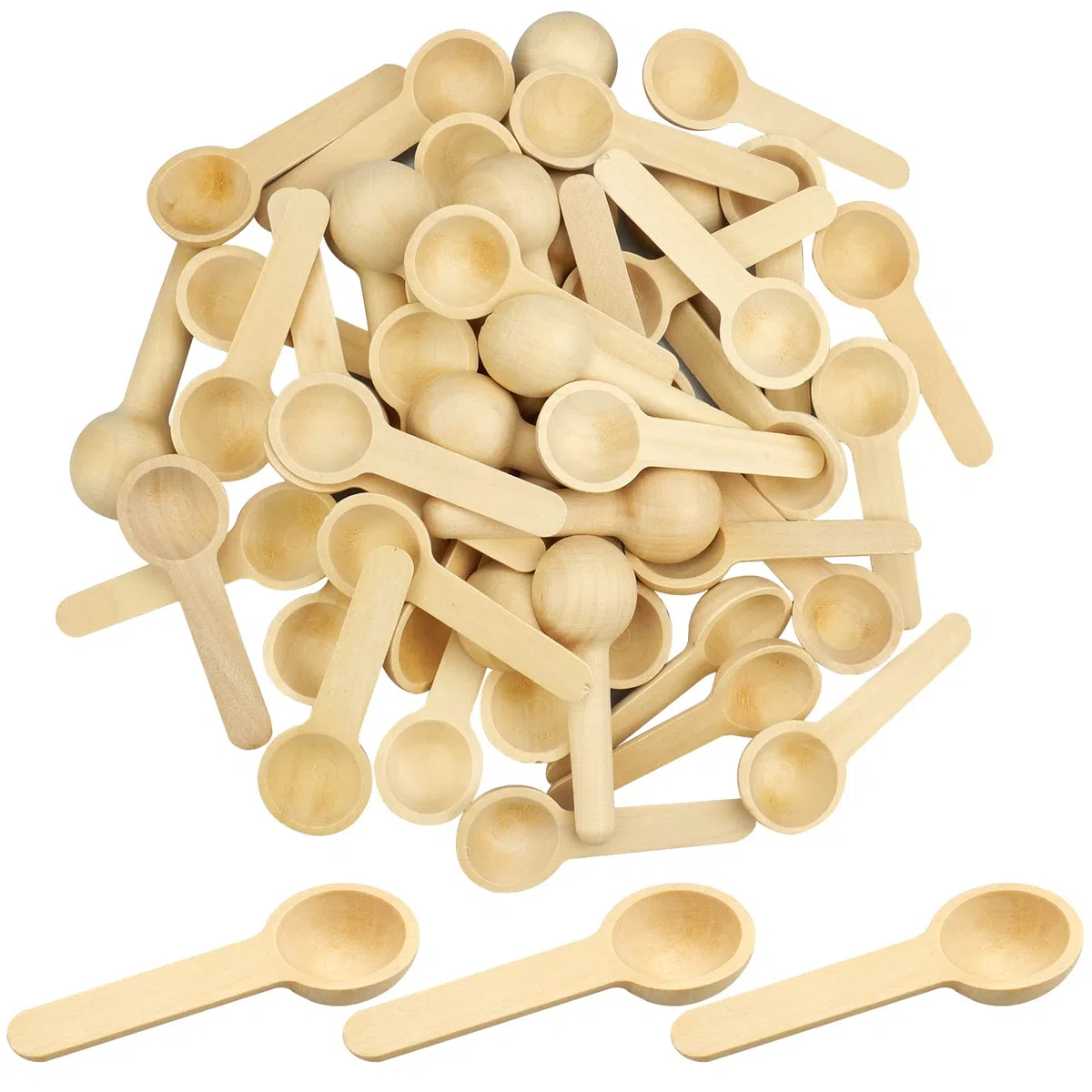 50 Pezzi Mini Cucchiai di Legno Fatti a Mano per Miele, Caffè, Tè, Condimenti, Sale (6.8 x 2.4 x 1cm)
