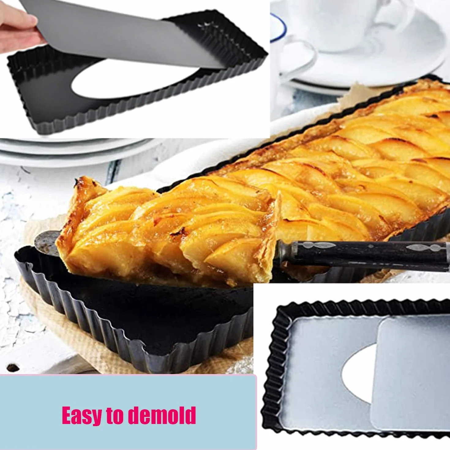 Stampo per torta rettangolare, fondo rimovibile, antiaderente, per biscotti e muffin, formato quadrato, 36,5 x 14,5 x 3 cm