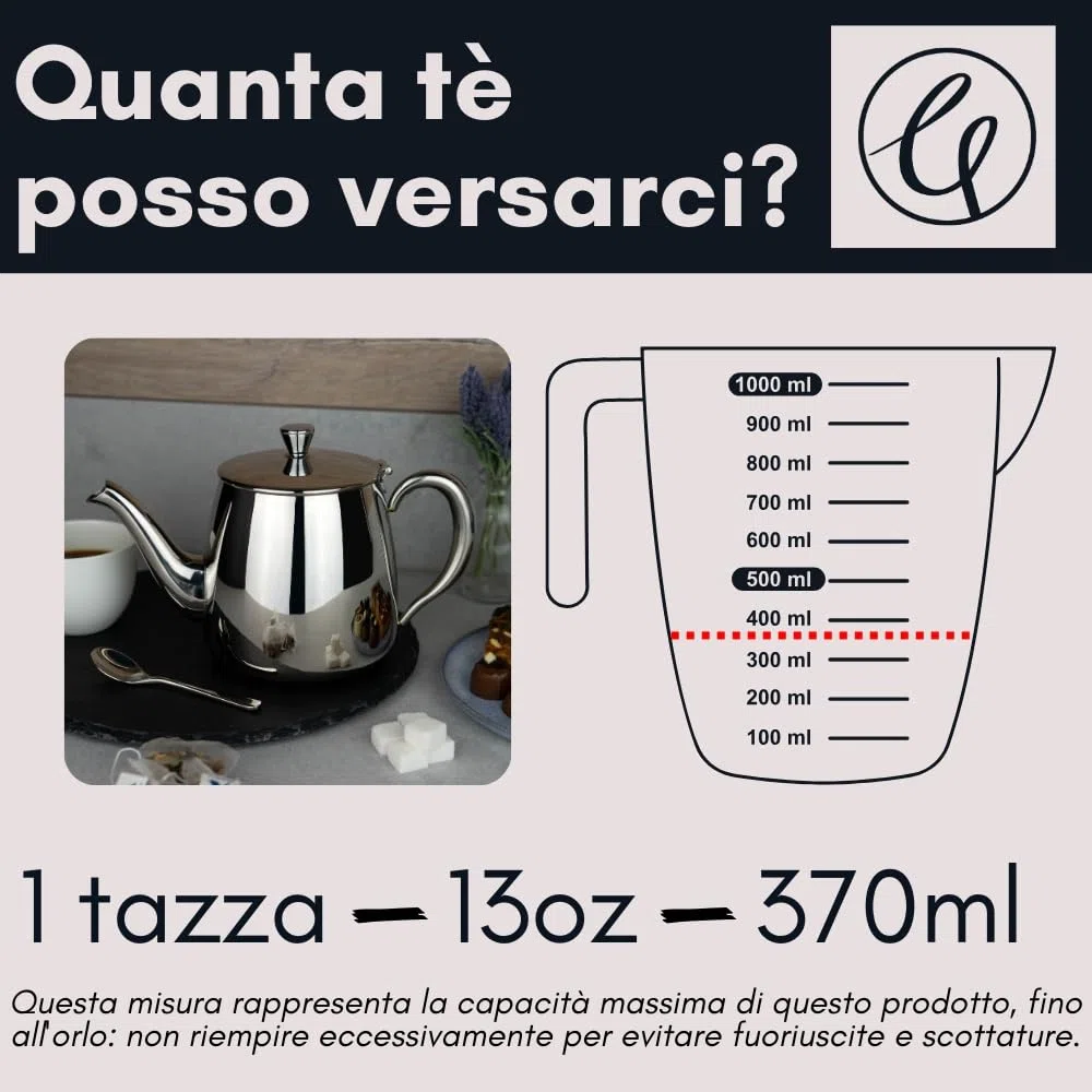 Café Olé Premium Teiera, 370 ml, per 1 persona, acciaio inossidabile, design classico con finitura a specchio, beccuccio perfetto per versare
