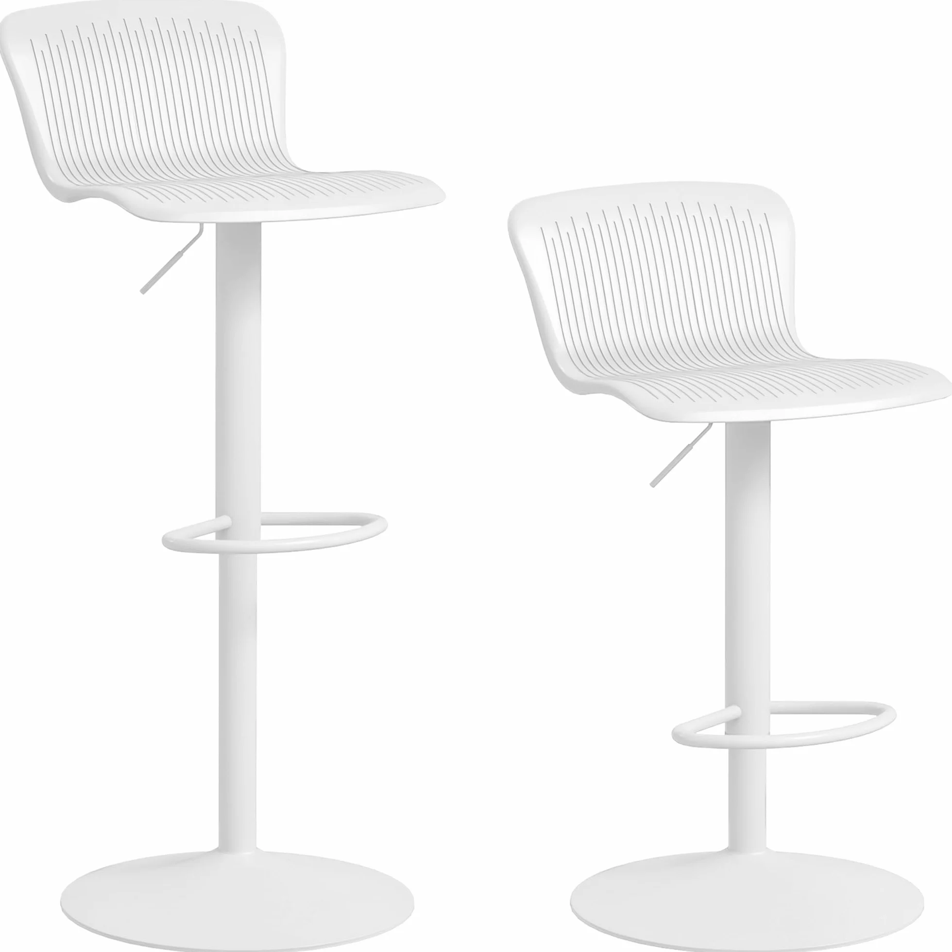 HOMCOM Set 2 Sgabelli da Bar con Schienali Ergonomici, Poggiapiedi, Sgabelli Cucina Alti Regolabili in Polipropilene con Seduta Girevole e Base Antiscivolo per Sala da Pranzo, Penisola Cucina, Bianco