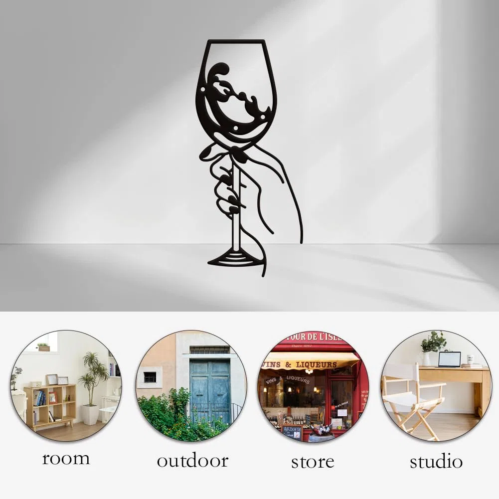 NBEADS Decorazione Da Parete In Metallo con Calice Da Vino, Decorazione Da Parete Nera Silhouette Wall Art Moderne Sculture Da In Metallo per Decorazioni Da Appendere Alla Casa Moderna, 28x13cm