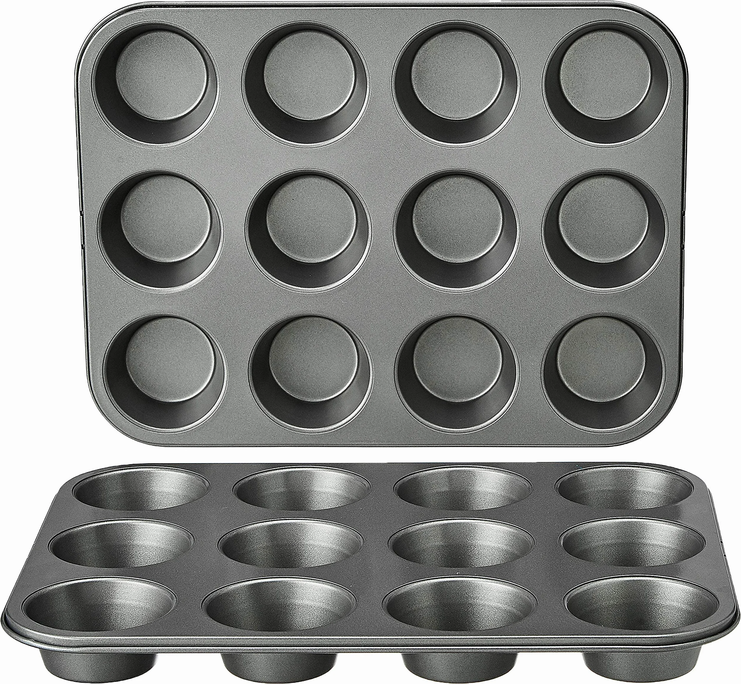 Amazon Basics Rotondo Teglia antiaderente per muffin, in acciaio al carbonio, confezione da 2, Grigio