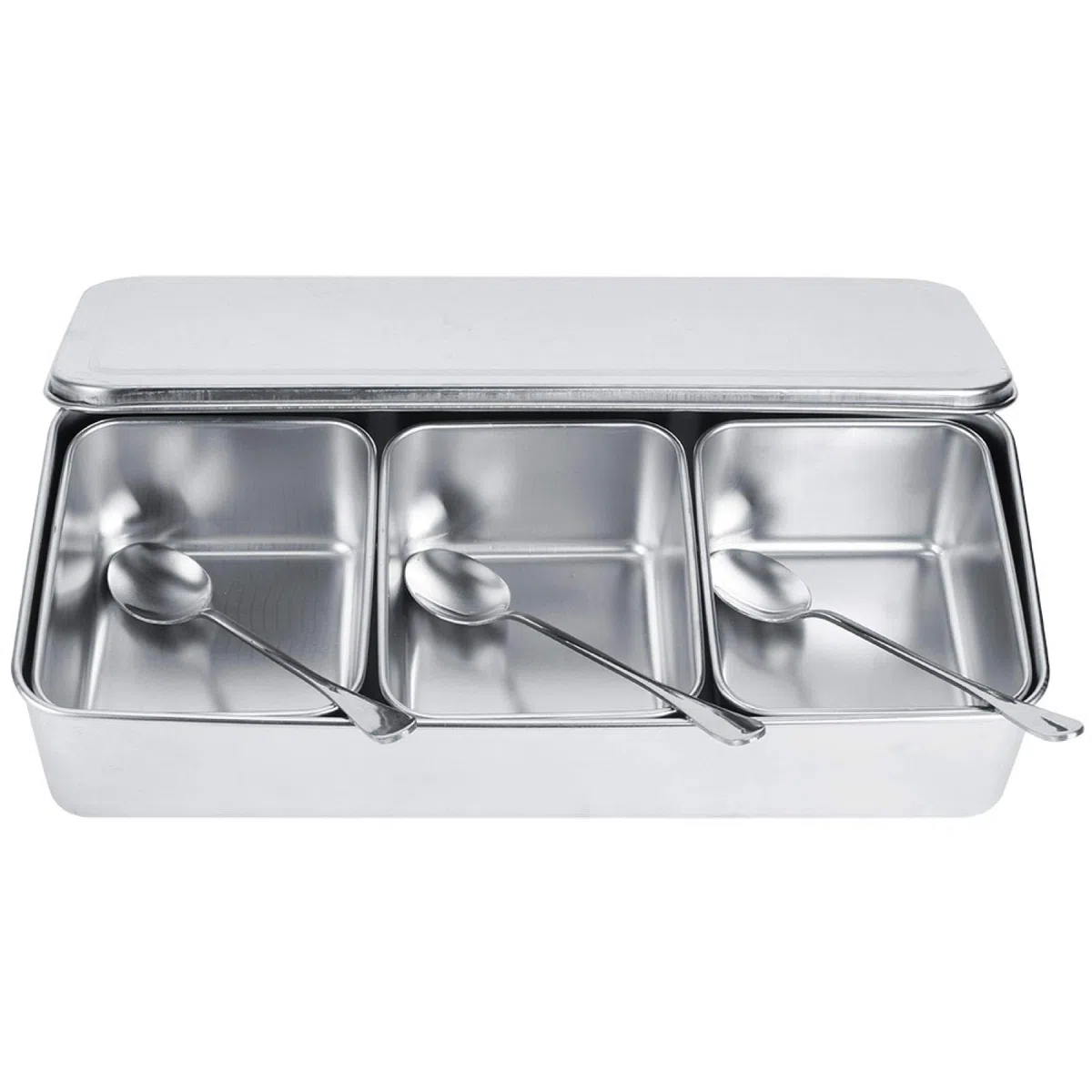 Scatola per Condimenti, Portacondimenti Set di 3 Condimento Box Spezia Jar, Sei Scatola di Condimento in Acciaio Inox Estraibili con Coperchio e 3 cucchiai per spezie, condimenti