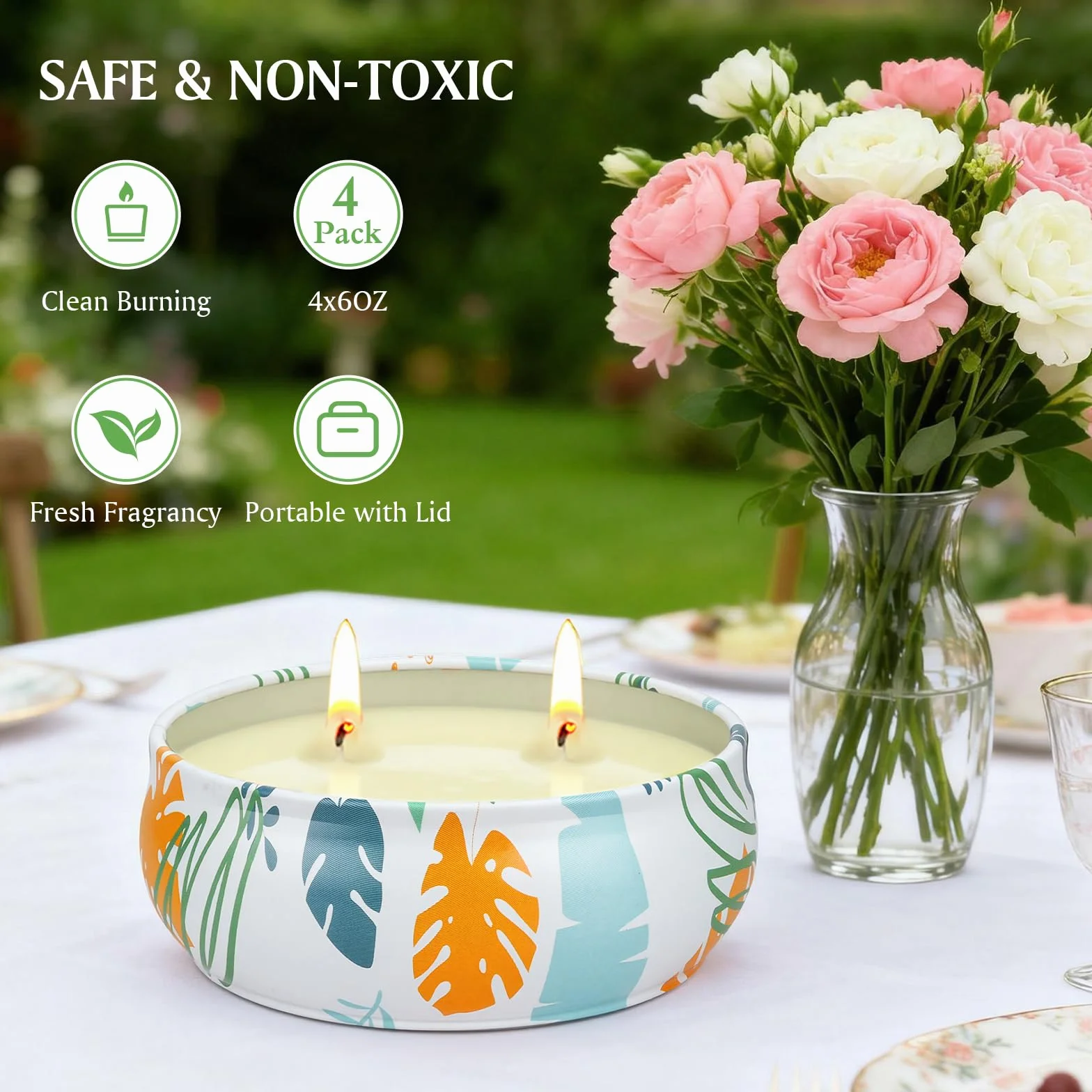 Lot of 4 Candele alla Citronella 170 g (6 oz) con Coperchio | Senza Fumo,Cera di Soia,Lunga Combustione 200 Ore,Doppia Moccia| Atmosfera Estiva Candle Per Giardino, Terrazza, Campeggio