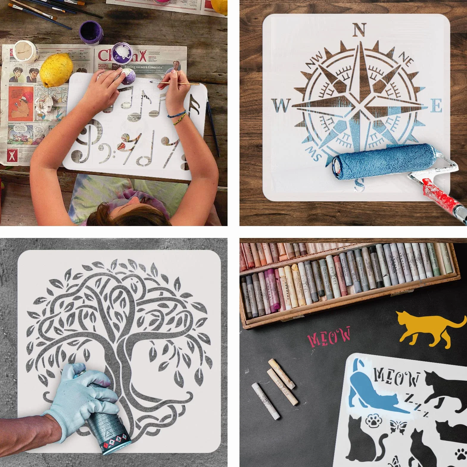 FINGERINSPIRE Stencil fai da te a filo spinato per pittura a parete stencil 30 x 30 cm 6 stile garza di ferro stencil riutilizzabili Mylar fai da te arte artigianale pittura modello stencil