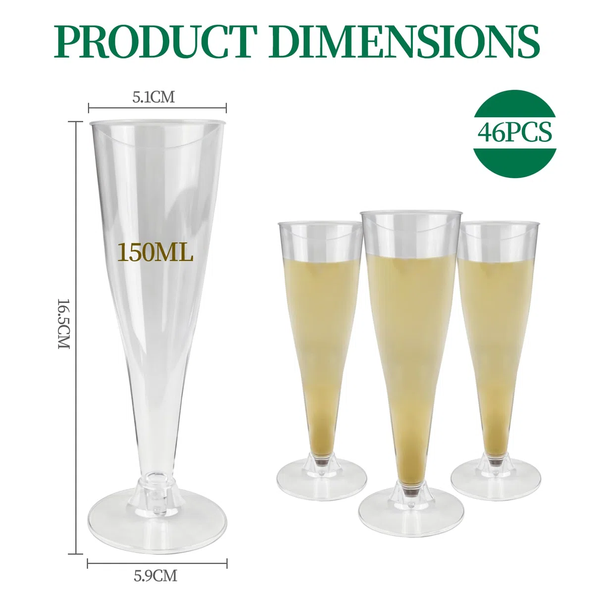 Flute da Champagne Eleganti in Plastica, 135ml, Trasparenti, Resistenti e Riutilizzabili, Facile da pulire, alta qualità Flute,per Feste, Compleanni, Matrimoni, Capodanno.