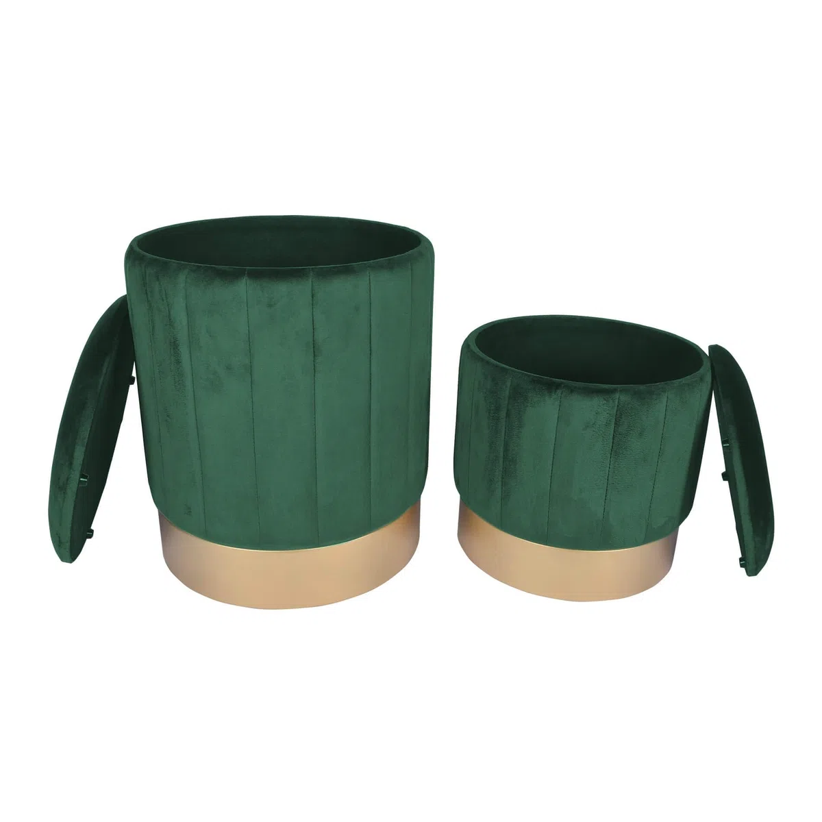 Rebecca Mobili Set 2 Pouf Velluto, Pouf Poggiapiedi, Verde, Ferro MDF, Con Contenitore, Per Salotto Camera - Misure HxLxP: 44 x 35 x 35 cm - Art. RE6834
