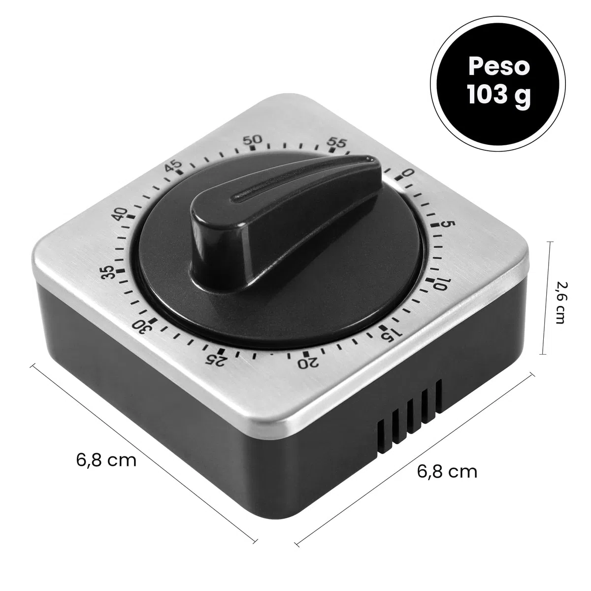 Albayrak Timer da cucina, timer da cucina con allarme forte, non richiede batterie, 100% meccanico - Retro magnetico, squisito corpo in acciaio inossidabile - Promemoria conto alla rovescia - Argento