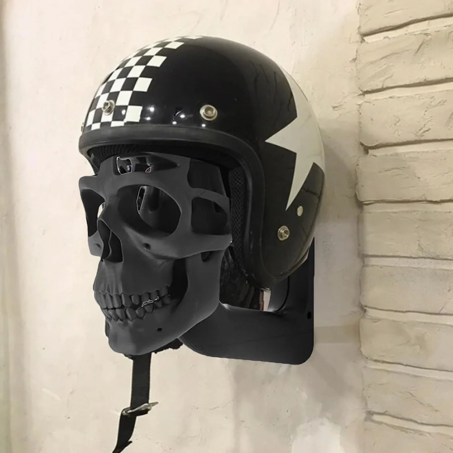 Supporto per casco da moto a forma di teschio, espositore da parete, decorazione domestica