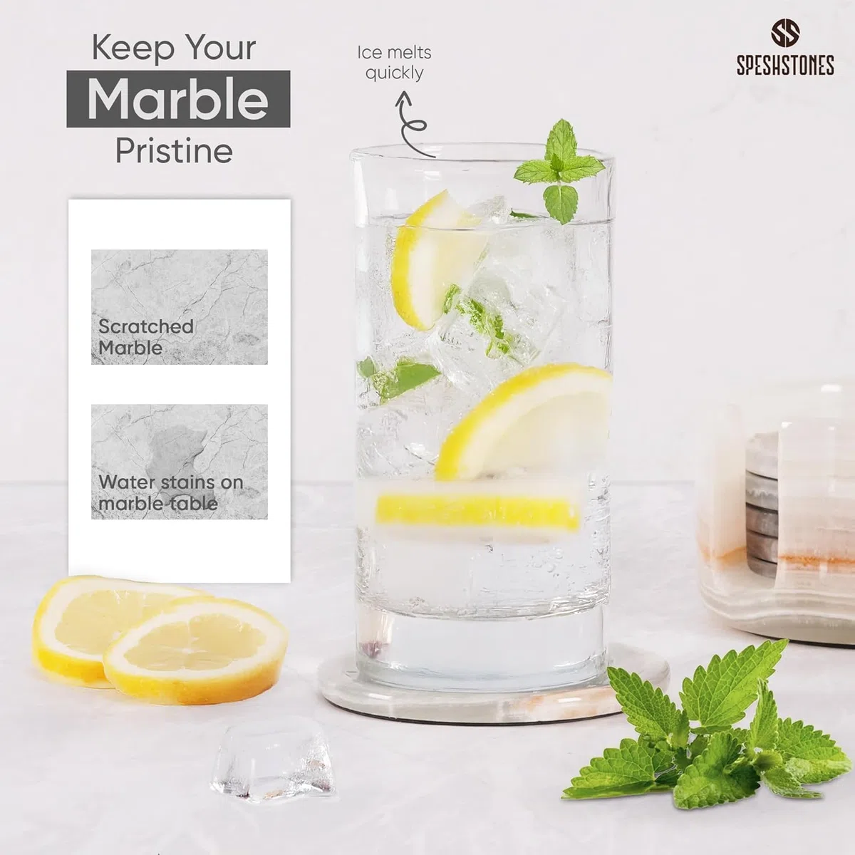 Radicaln Set di sottobicchieri rotondi in marmo per bevande da 8,9 cm in onice verde, fatti a mano, set di sottobicchieri da ufficio, contenitori da cucina, sottobicchieri (White Onyx)