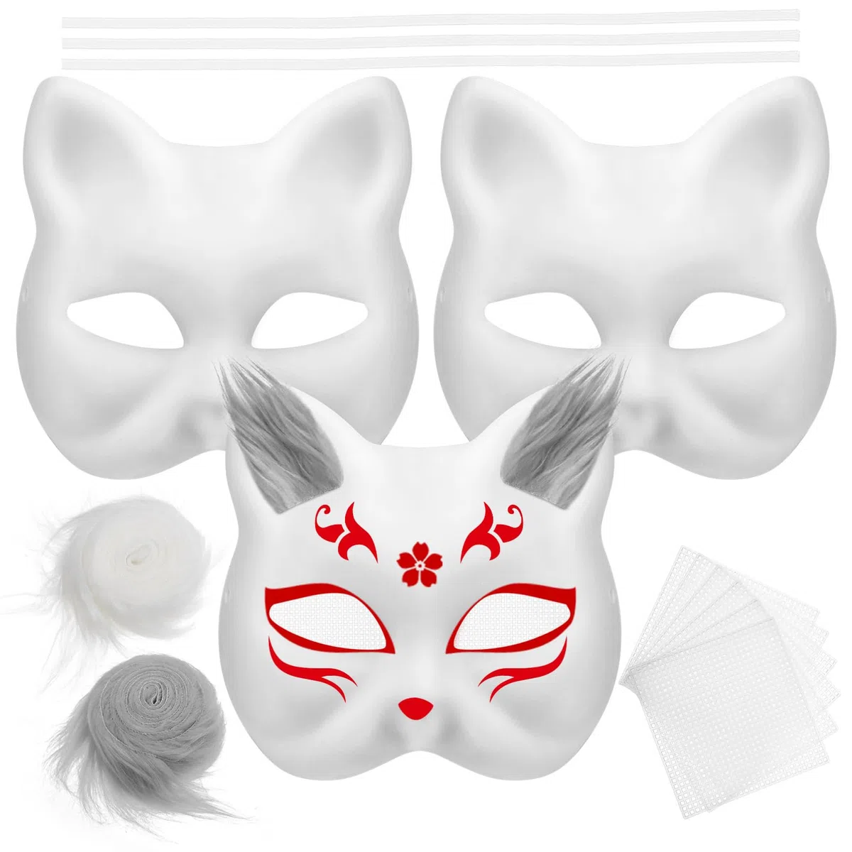 Gadpiparty Maschere Per Gatti Vuote Fai Da Te Con Capelli Sintetici Maschere Artigianali Di Carta Per Decorazioni Feste a Tema Cosplay E Progetti Creativi