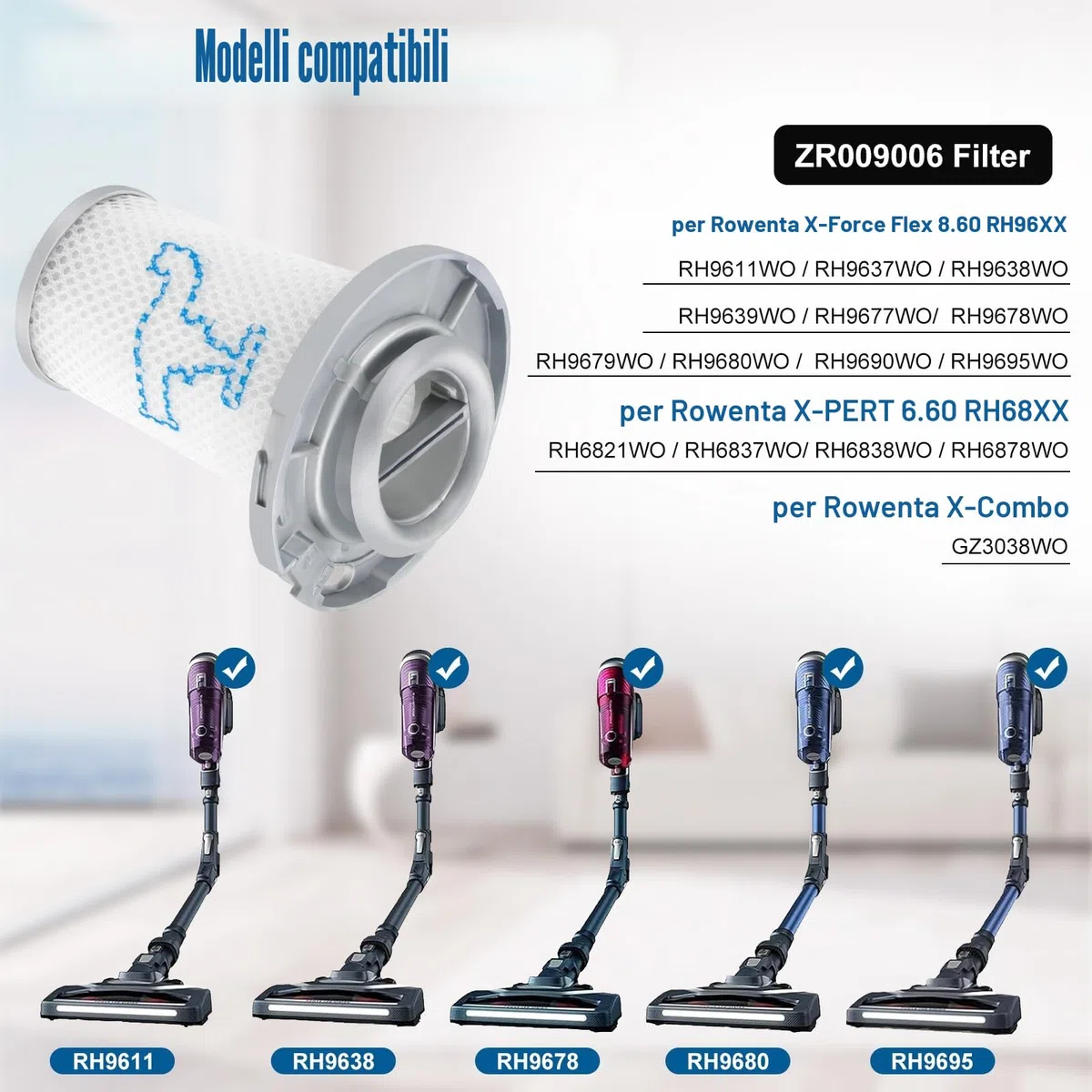 2 filtres de remplacement per Rowenta ZR009006 X-Force Flex 8.60 RH9611 RH9637 RH9638 RH9639 RH9677 RH9678 RH9679 RH9680 RH9690 RH9695, per aspirapolvere per X-PERT 6.60 RH6821 RH6837 RH6838 RH6878