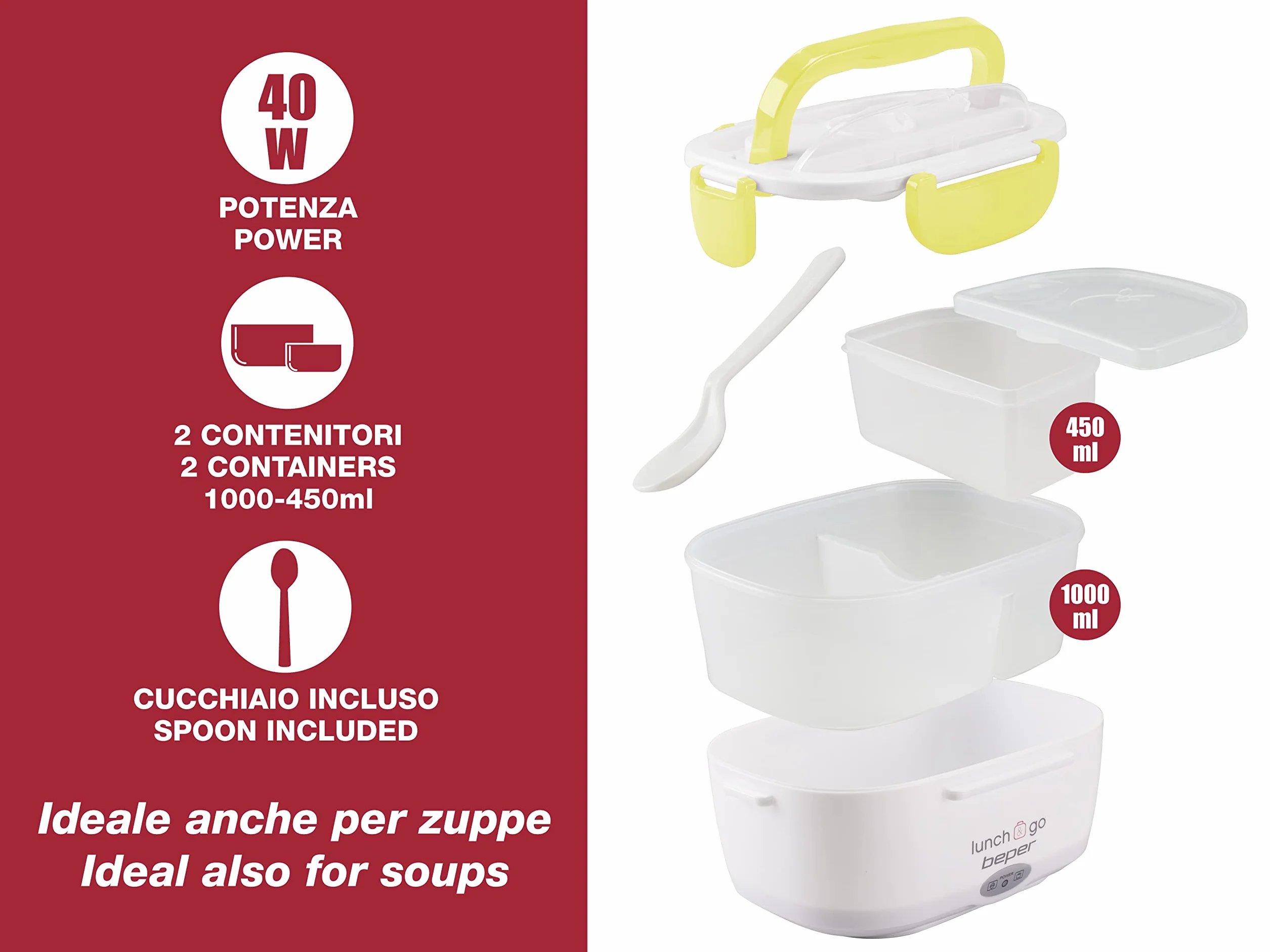BEPER 90.920G Lunch & Go Scaldavivande Elettrico Portatile 220V Giallo
