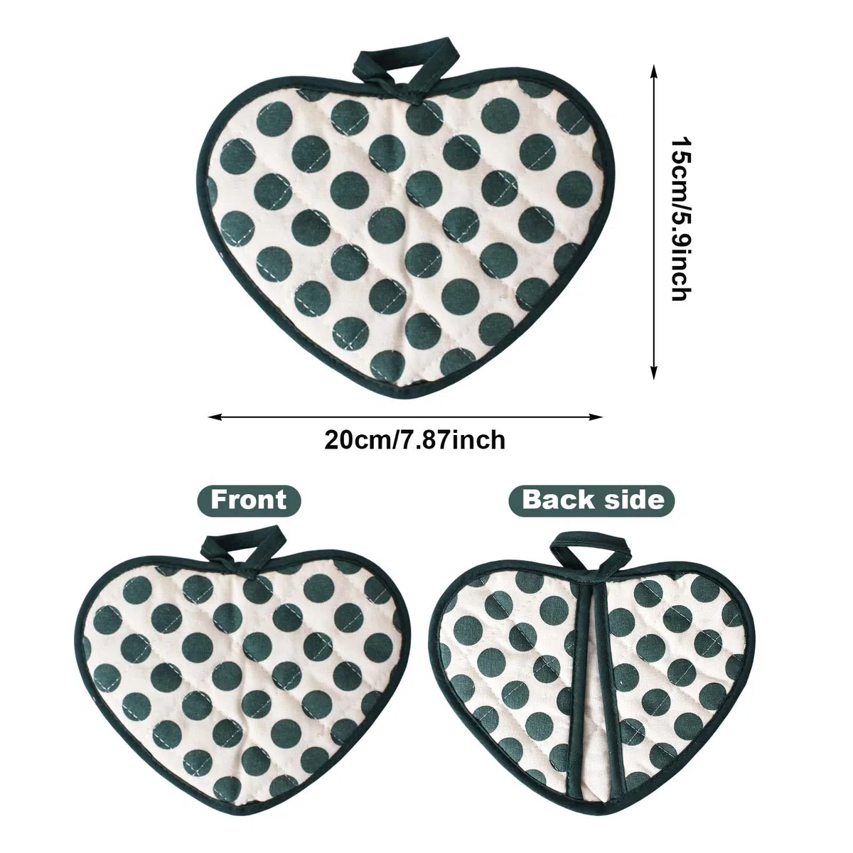 Set di 2 Presine da Cucina, Presine in Cotone con Tasche, Resistente al Calore Fino a 250°C, Guanti da Forno in Cotone Portapentole da Cucina Resistenti al Calore per Cucinare, 20 x 15 cm (Verde)