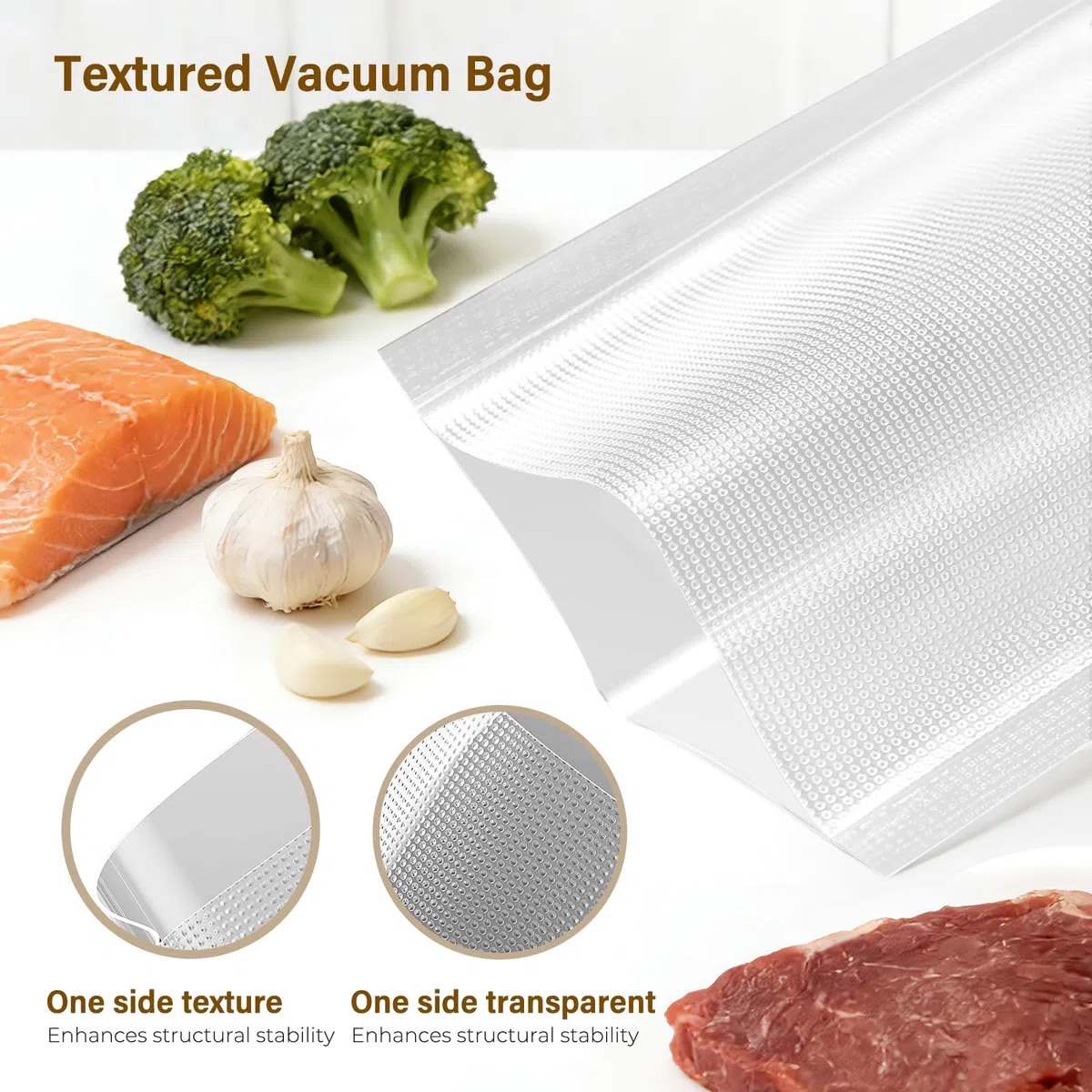 Oderra 100 Sacchetti Sottovuoto per Alimenti 20x30 cm - Bustine per Conservazione e Congelamento Sottovuoto - Compatibili con Tutte le Macchine Sottovuoto - per Imballaggio Alimentare
