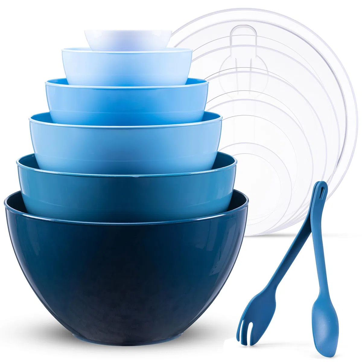 Luxear Grandi Ciotole Plastica Impilabili con Coperchio 0.2-6.5L, Bowl Mescolare per Cucinare, Conservare, Cuocere al Forno, Frutta, Insalate, Microonde, Lavastoviglie, Congelatore, Set da 6