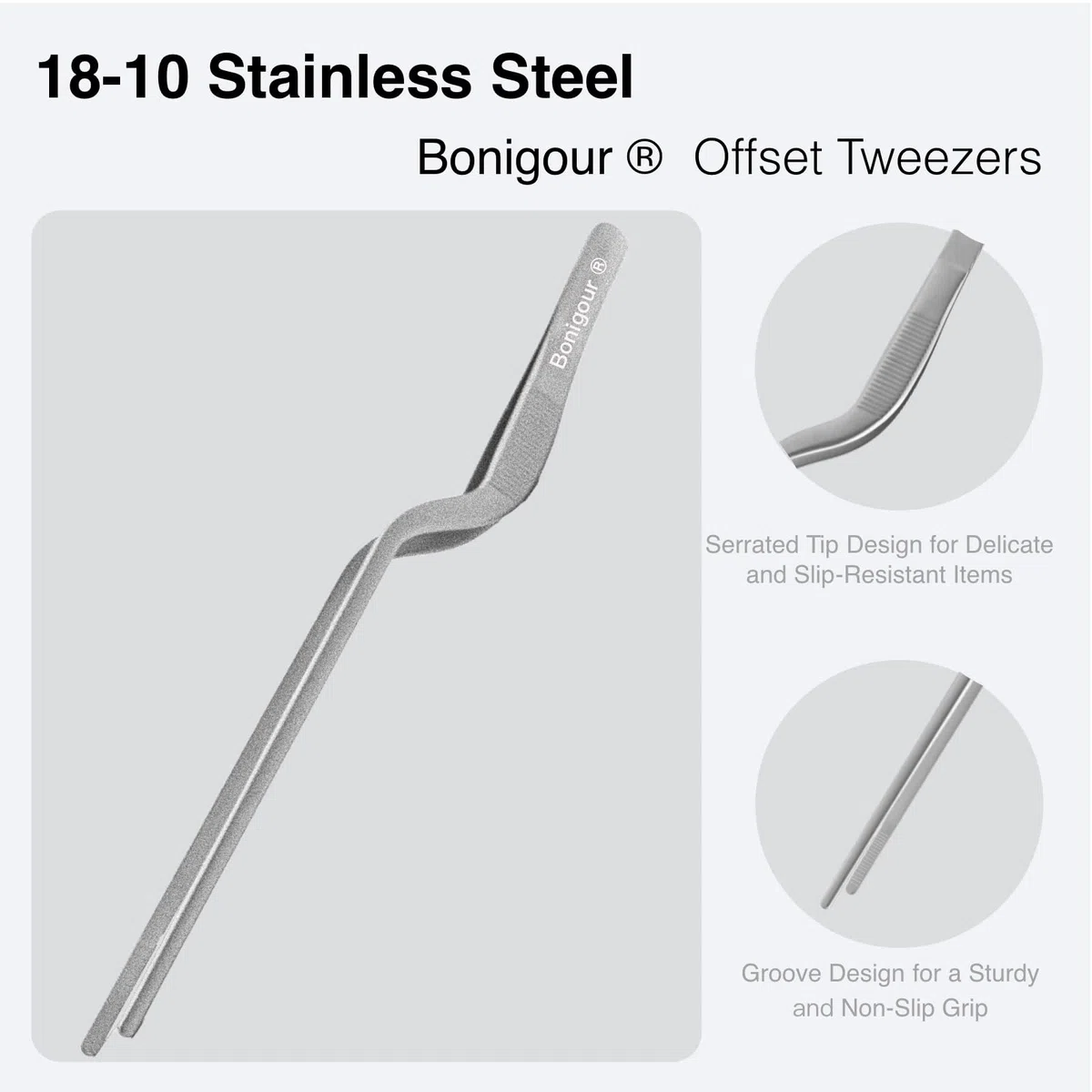 Pinzette sfalsate con precisione da 20 cm, pinze da cucina in acciaio inossidabile, pinza da cucina curva, pinza multiuso di precisione per placcatura, decorazione