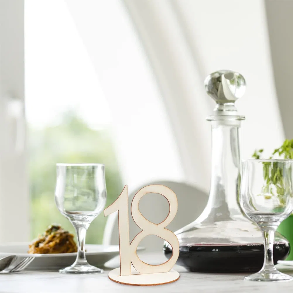 FINGERINSPIRE Numeri da Tavolo in Legno con Base di Supporto 10cm di Altezza Numeri in Legno 1-20 Numeri a Forma di Numero Decorazione da Tavolo in Legno per Feste di Nozze, ricevimento e Eventi