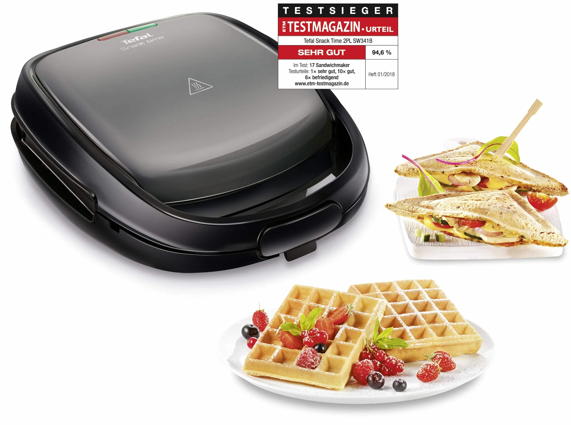 Tefal SW341B tostiera 700 W Nero, Grigio (Tefal Snack Time SW 341B grau / schwa)