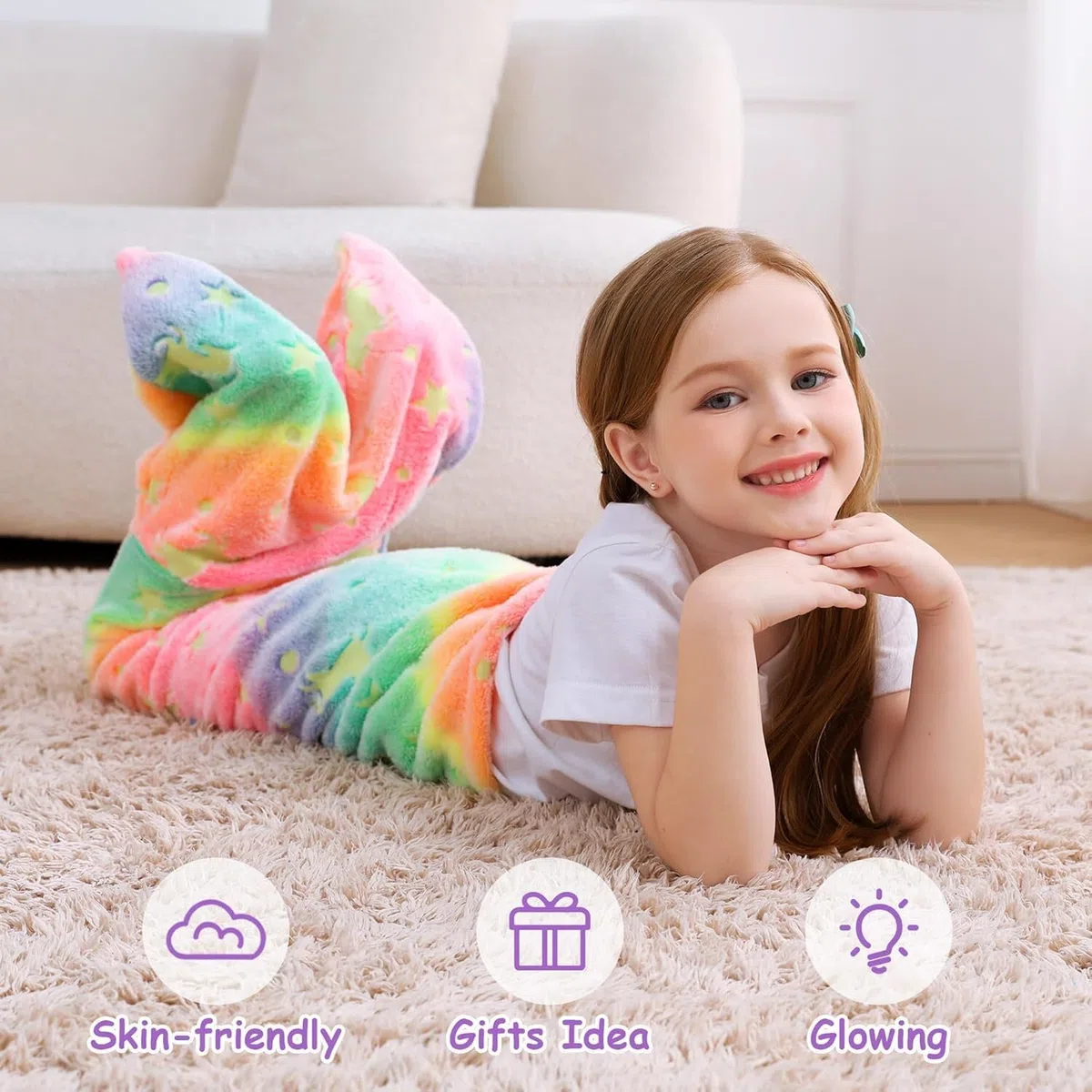 Mermaid Unicorn - Coperta a coda di sirena, sirena + unicorno, per bambini, in flanella, 100 x 43 cm