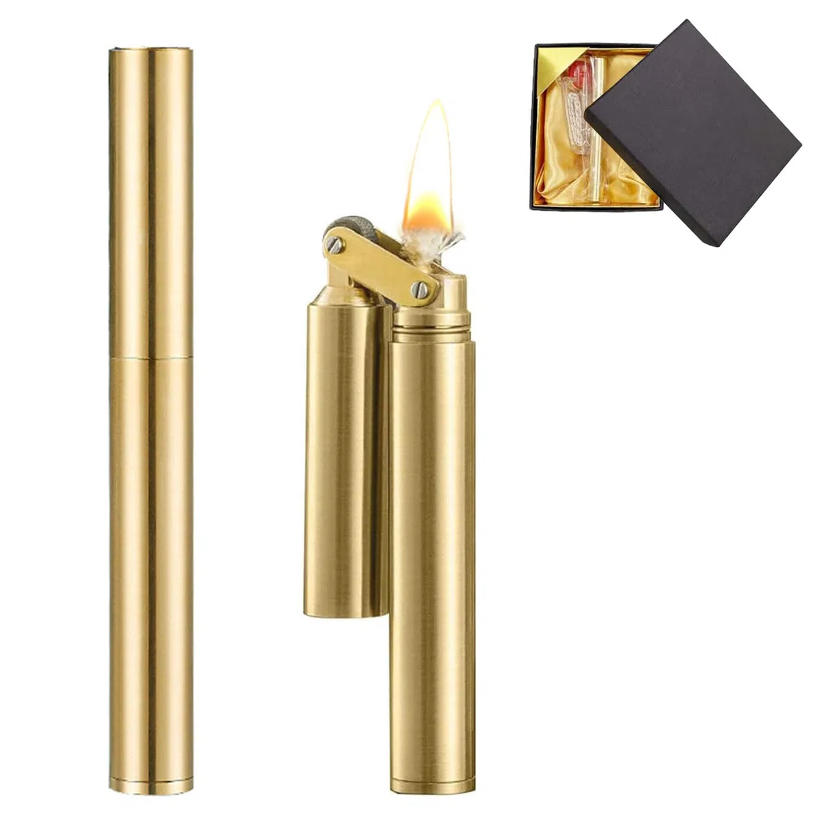 Idota Accendino Vintage in Ottone, Portatile Accendini Vintage Riempibile Lighter Regali per Uomo con Confezione