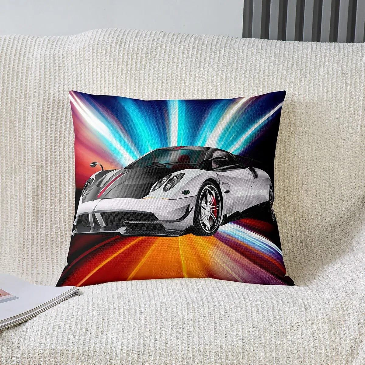 Loussiesd Set di 2 federe per cuscino quadrate a tema sport estremi, reversibili, auto da corsa sportiva, per bambini, competizioni sportive auto, decorazione per la casa, decorazione in stile