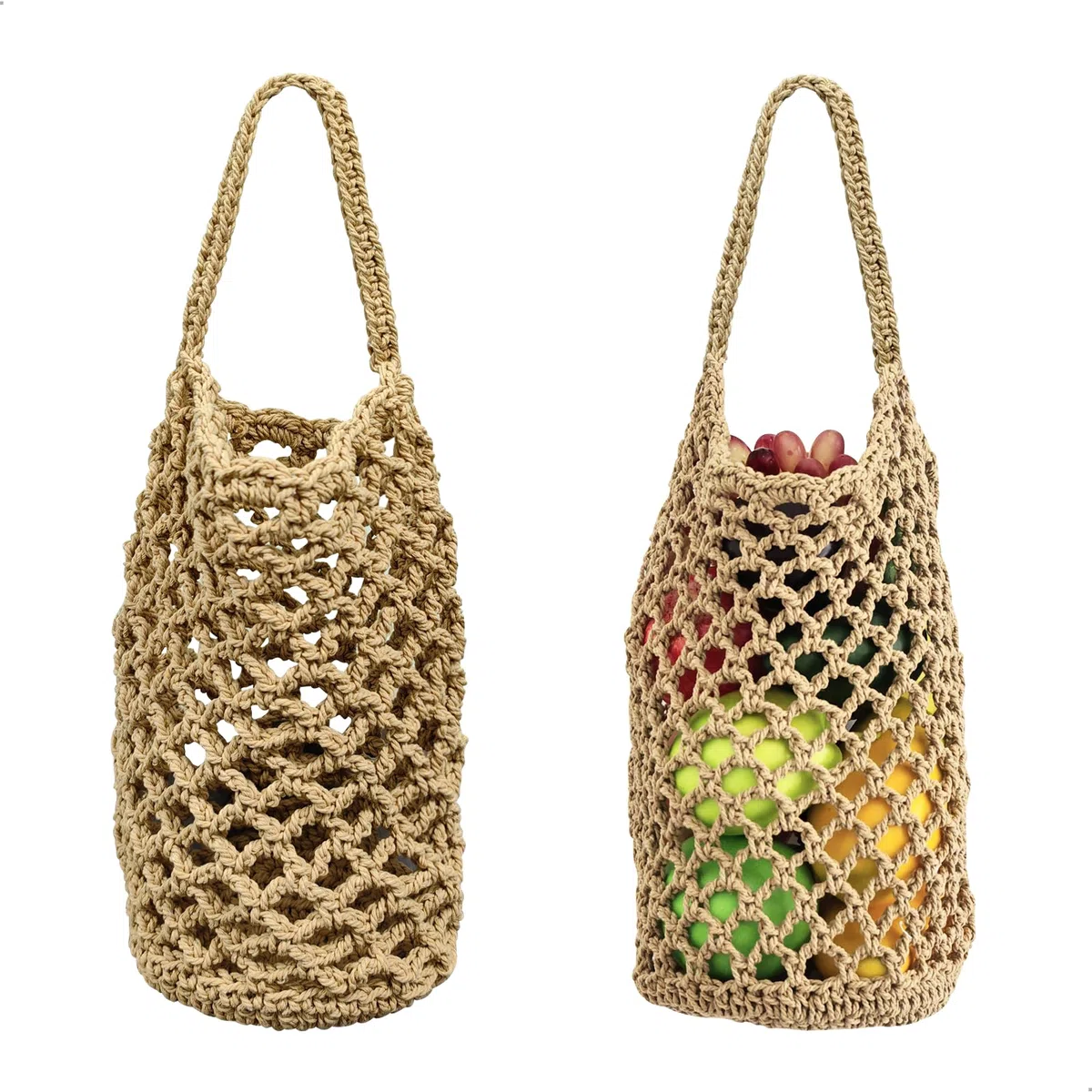 Porta Frutta, Cestino da Appendere Cestini Portaoggetti, 2 Pezzi Intrecciati a Mano Rete Canapa 32x16cm per Uova Frutta Verdura Cucina, Sospensione a Parete o a Soffitto