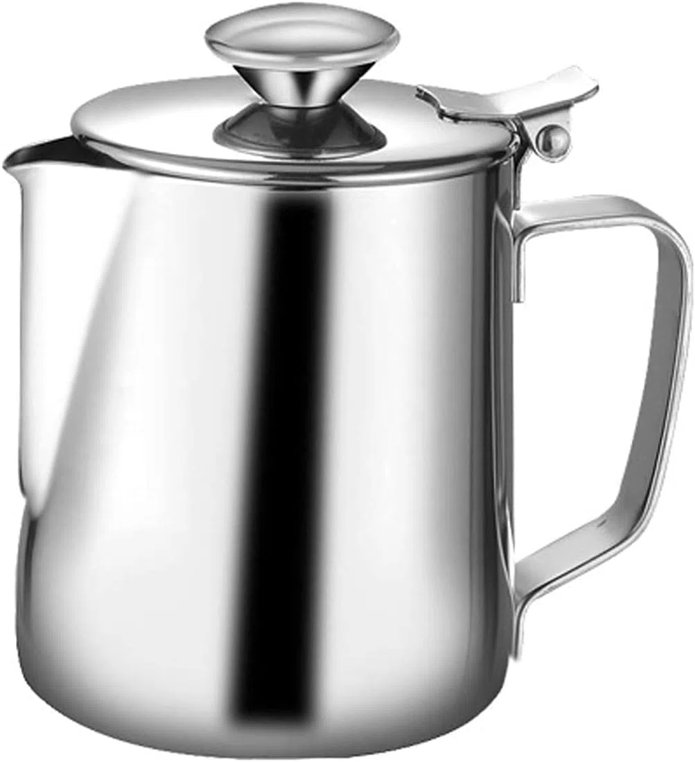 LATRAT Coffee Barista - Brocca per latte in acciaio inox, perfetto per la produzione di schiuma di latte, universale, per cappuccino e latte, 350 ml, colore: argento