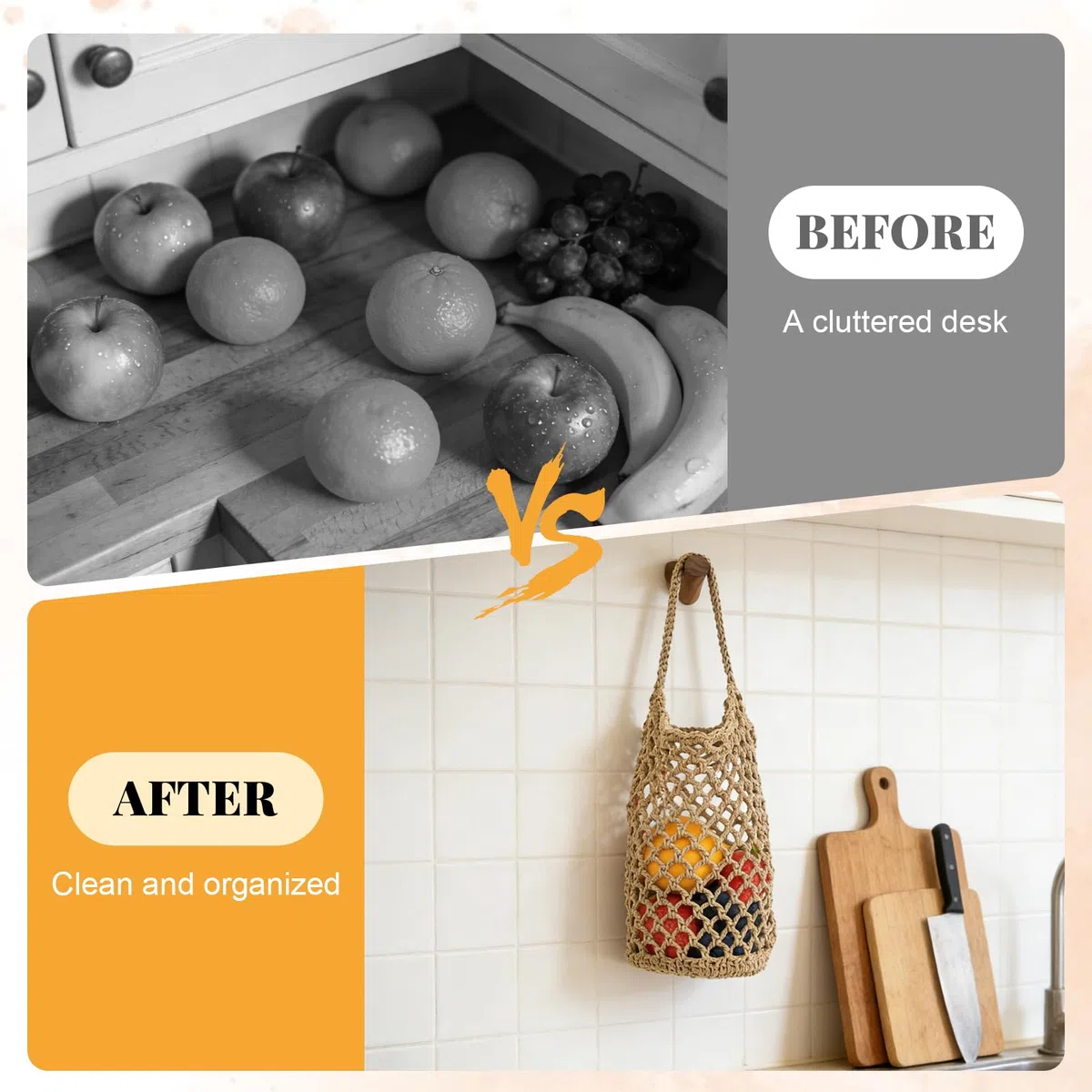 Porta Frutta, Cestino da Appendere Cestini Portaoggetti, 2 Pezzi Intrecciati a Mano Rete Canapa 32x16cm per Uova Frutta Verdura Cucina, Sospensione a Parete o a Soffitto