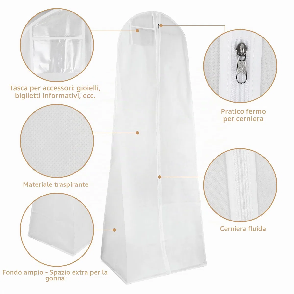 2 Pezzi Custodia Porta Abito da Sposa Copriabiti Antipolvere 180 cm per Indumenti per Abiti da Sposa,Con Cerniera, Adatta per Abiti da Sposa, Abiti, Cappotti, Cappotti Lunghi, ecc