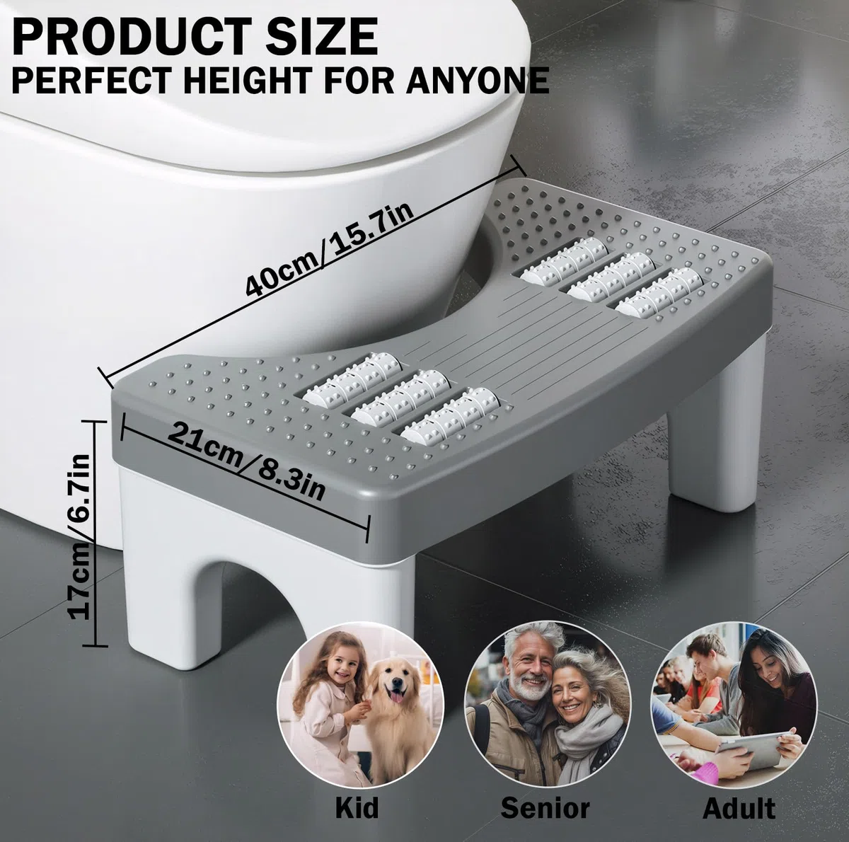 Sgabello da WC, sgabello tozzo per bagno, sgabelli per cacca con funzione massaggiante, per alleviare la stitichezza per adulti, poggiapiedi antiscivolo, adatto per adulti e bambini (grigio)