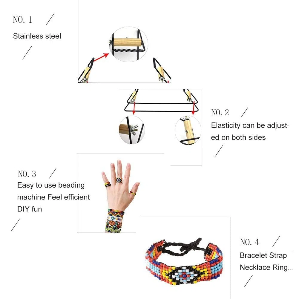 Telaio per Perline - Telaio per Tessitura Perline in Legno in Acciaio Inossidabile Telaio per Gioielli Fai-da-Te Telaio per Perline per Bracciale e Altro (# 1)