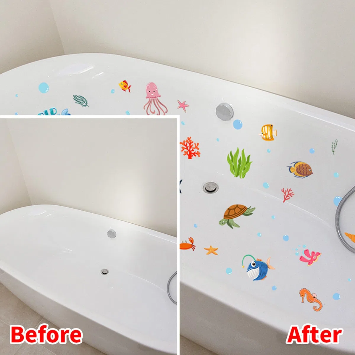 TAIZER Adesivo per vasca da bagno, autoadesivo, antiscivolo, motivo floreale, con animali marini, antiscivolo, ad alta potenza, per superfici della doccia (blu)