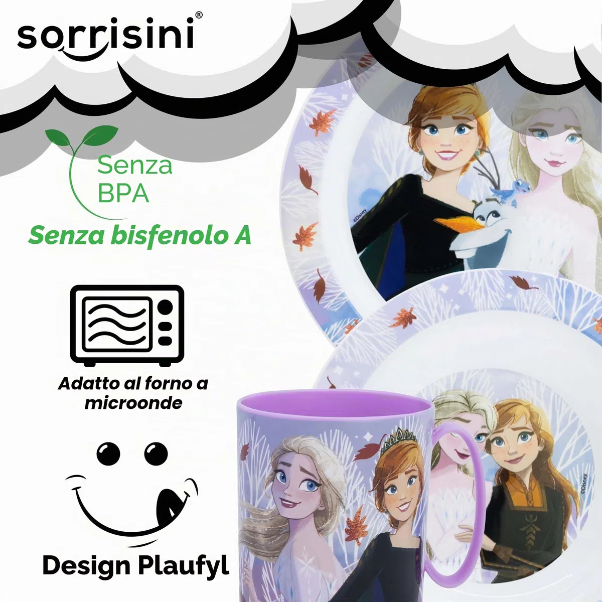 Set Stoviglie Riutilizzabili Per Bambini Elsa, Piatti Plastica Per Asilo, Scoula, Piatto, Ciotola, Tazza, Set Svezzamento Andata Per Microonde, Set Piatti 3 Pezzi, Frozen