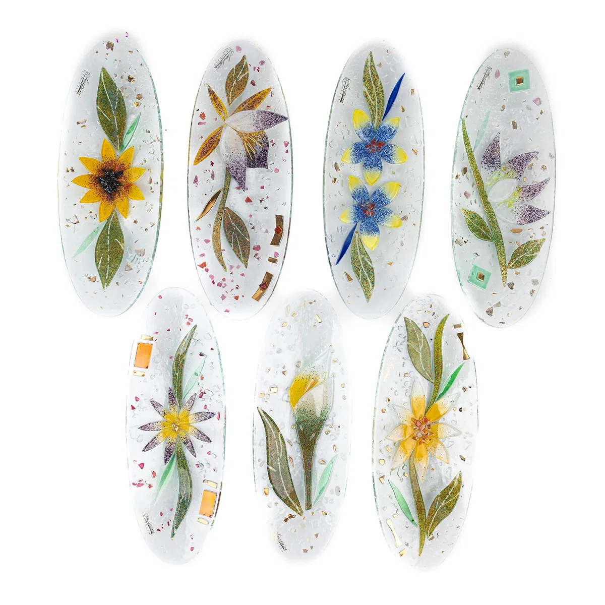SOSPIRI VENEZIA Svuotatasca Piatto Soprammobile Decoro Floreale Vetro Murano Centrotavola Arredo Casa Idea Regalo Realizzato a Mano Made Italy (cm 28X11 Ovale)