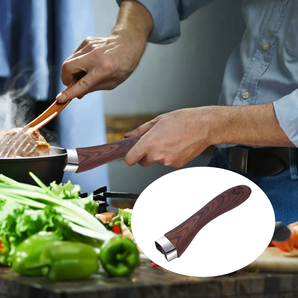 Vastsea 2 Pezzi Manico Rimovibile, Manico Pentola Universale, Manico universale rimovibile, per Utilizzato Nella Maggior Parte Degli Accessori Pentole da Cucina （Legno Marrone）