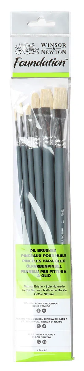 Winsor&Newton - Foundation 6 Pennello Olio - Round 3,6 - Filbert 3,6 - Flat 10,14